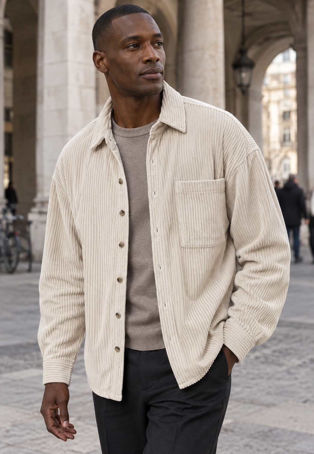 Chemise en velours côtelé pour homme, coupe ample, poche poitrine - Mads