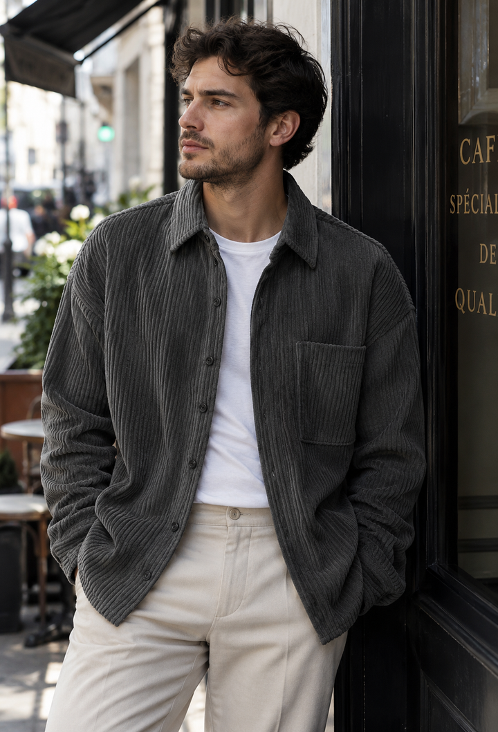 Chemise en velours côtelé pour homme, coupe ample, poche poitrine - Mads