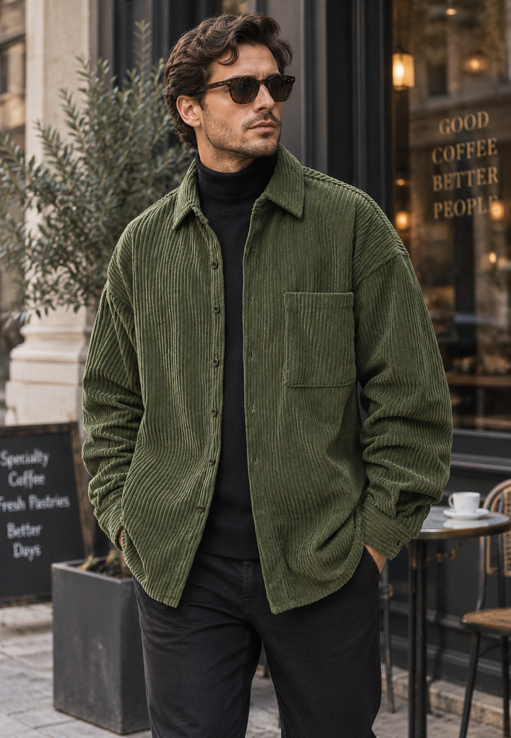 Chemise en velours côtelé pour homme, coupe ample, poche poitrine - Mads
