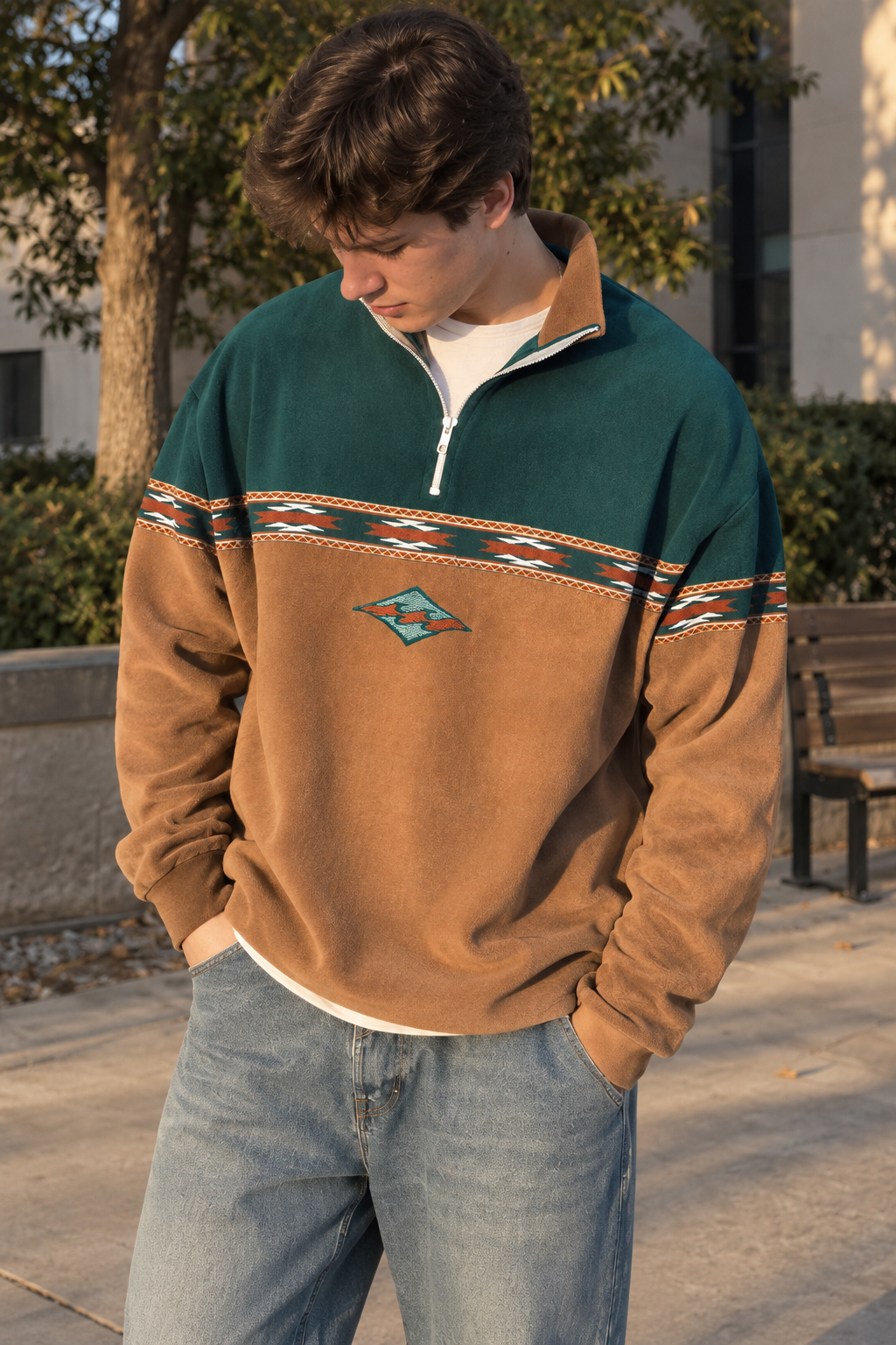 Sweat-shirt homme à demi-fermeture éclair, imprimé géométrique - Tavish