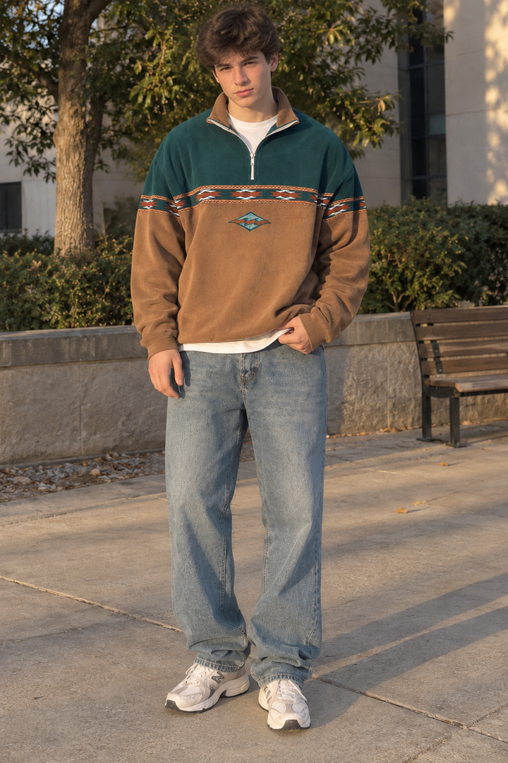 Sweat-shirt homme à demi-fermeture éclair, imprimé géométrique - Tavish