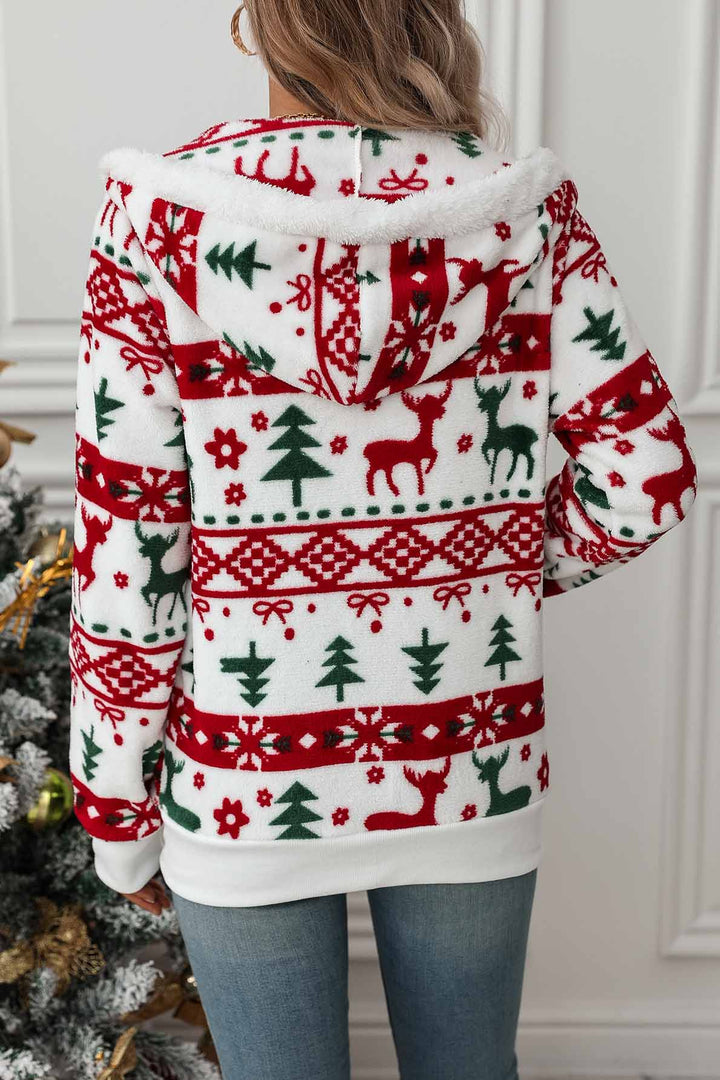 Sweat-shirt à capuche et fermeture éclair pour femme, imprimé de Noël - Nolwenn