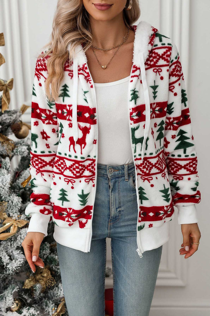 Sweat-shirt à capuche et fermeture éclair pour femme, imprimé de Noël - Nolwenn