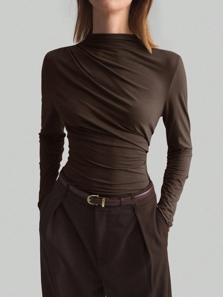 Haut pour femme à col drapé asymétrique et manches longues - Ronja
