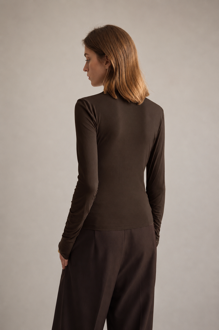 Haut pour femme à col drapé asymétrique et manches longues - Ronja