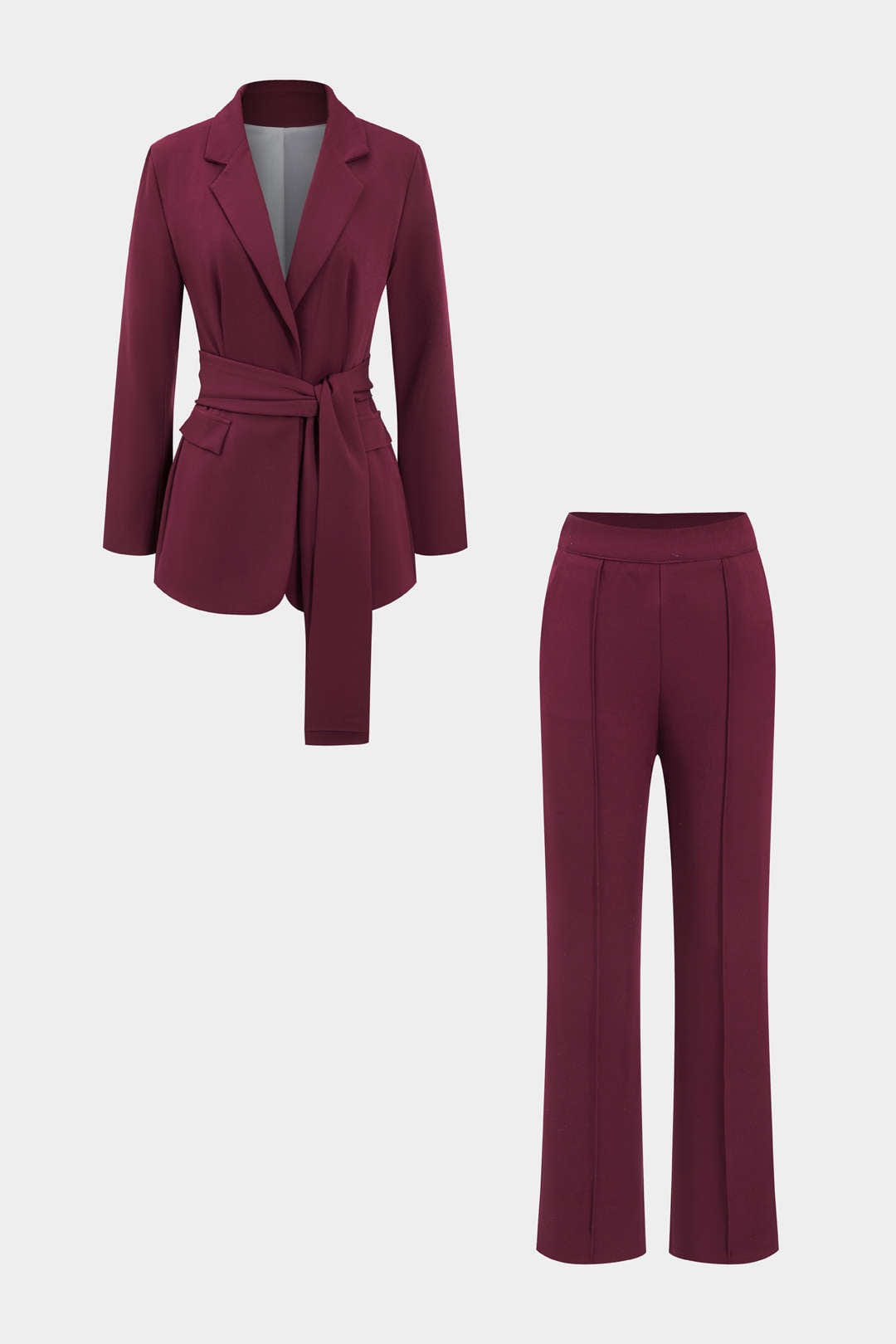Costume deux pièces pour femme : blazer avec ceinture et pantalon droit - Camilla