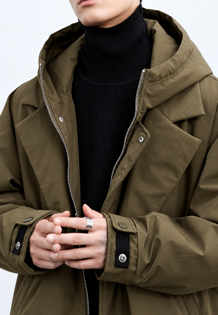 Trench long pour homme, à capuche, fermeture éclair et poignets ajustables - Corvin