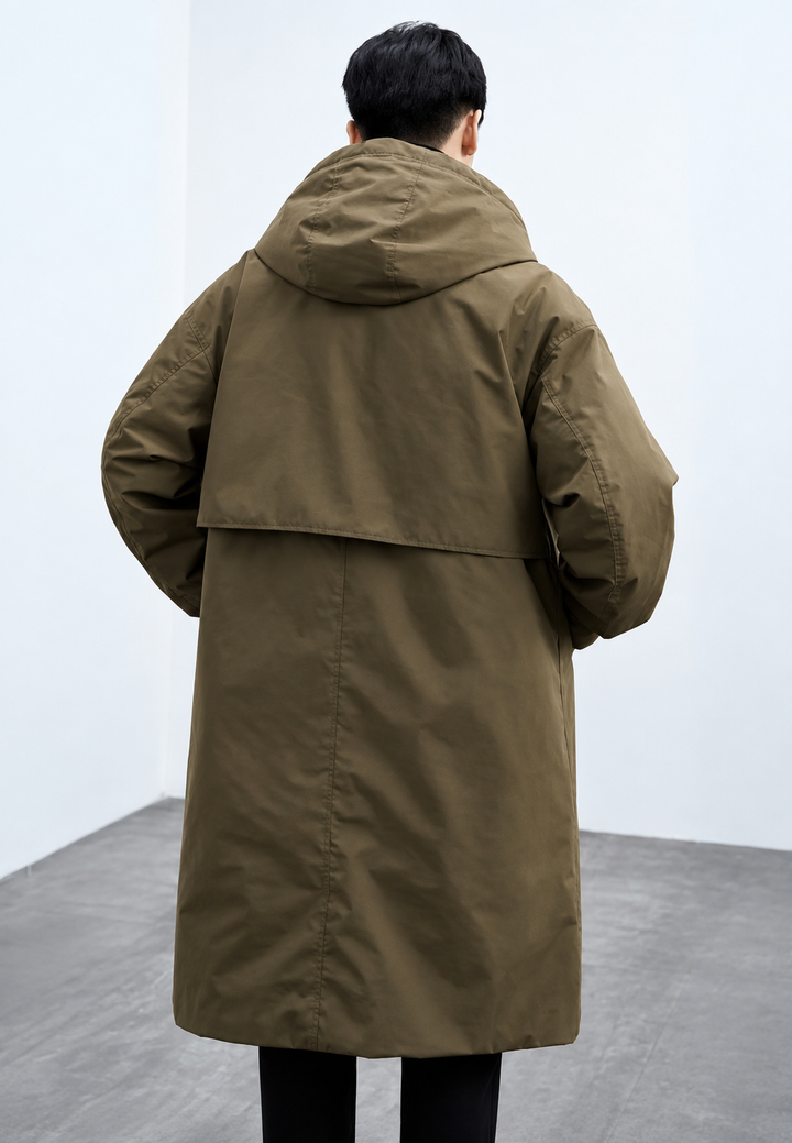 Trench long pour homme, à capuche, fermeture éclair et poignets ajustables - Corvin