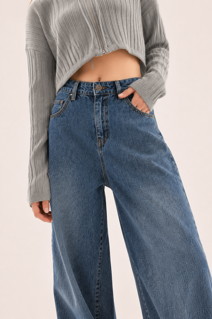 Jean à coupe large et taille haute avec coutures sur le devant - Anika