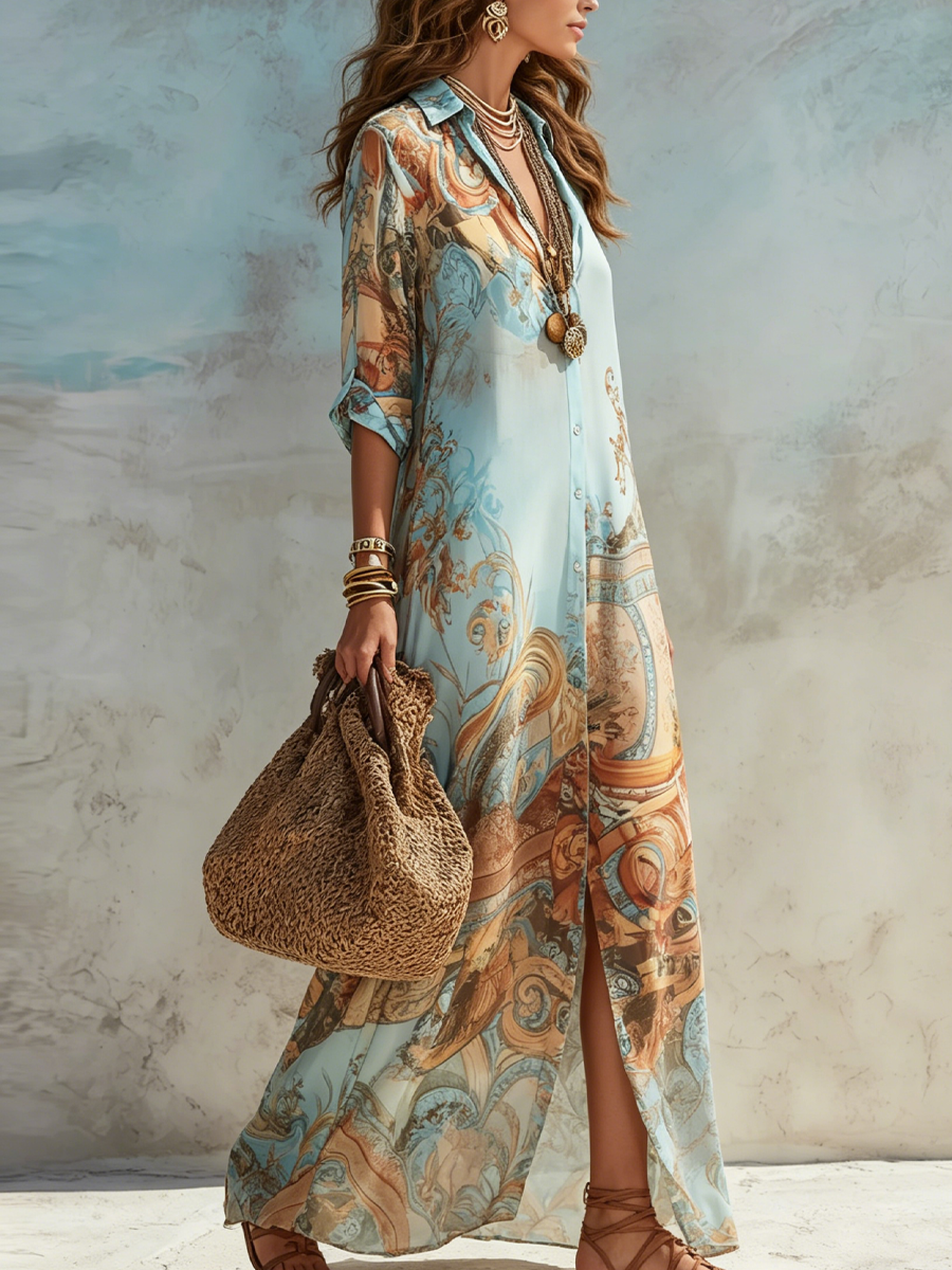 Robe longue style chemise pour femme à imprimé paisley - Gloria