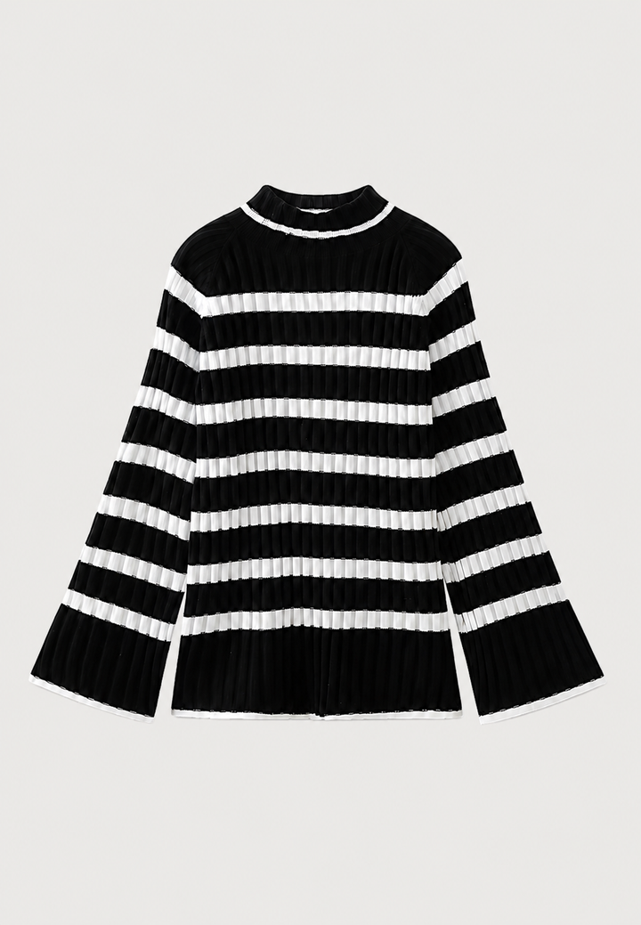 Robe courte en maille rayée, col roulé et manches larges - Raddile