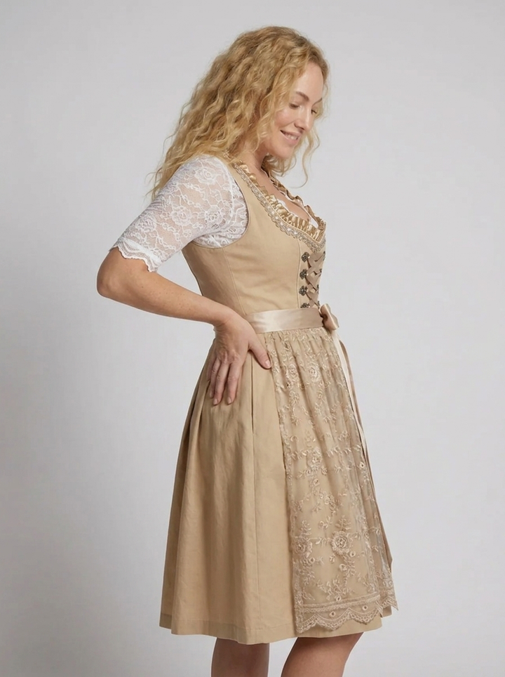 Robe dirndl pour femme avec tablier à lacets brodé - Grèce
