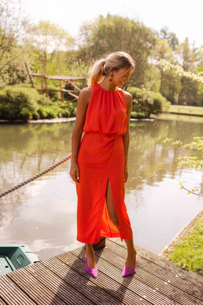 Robe midi élégante à col licou et drapée - Killy