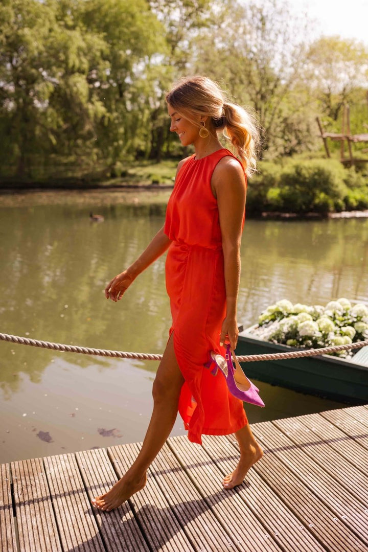 Robe midi élégante à col licou et drapée - Killy