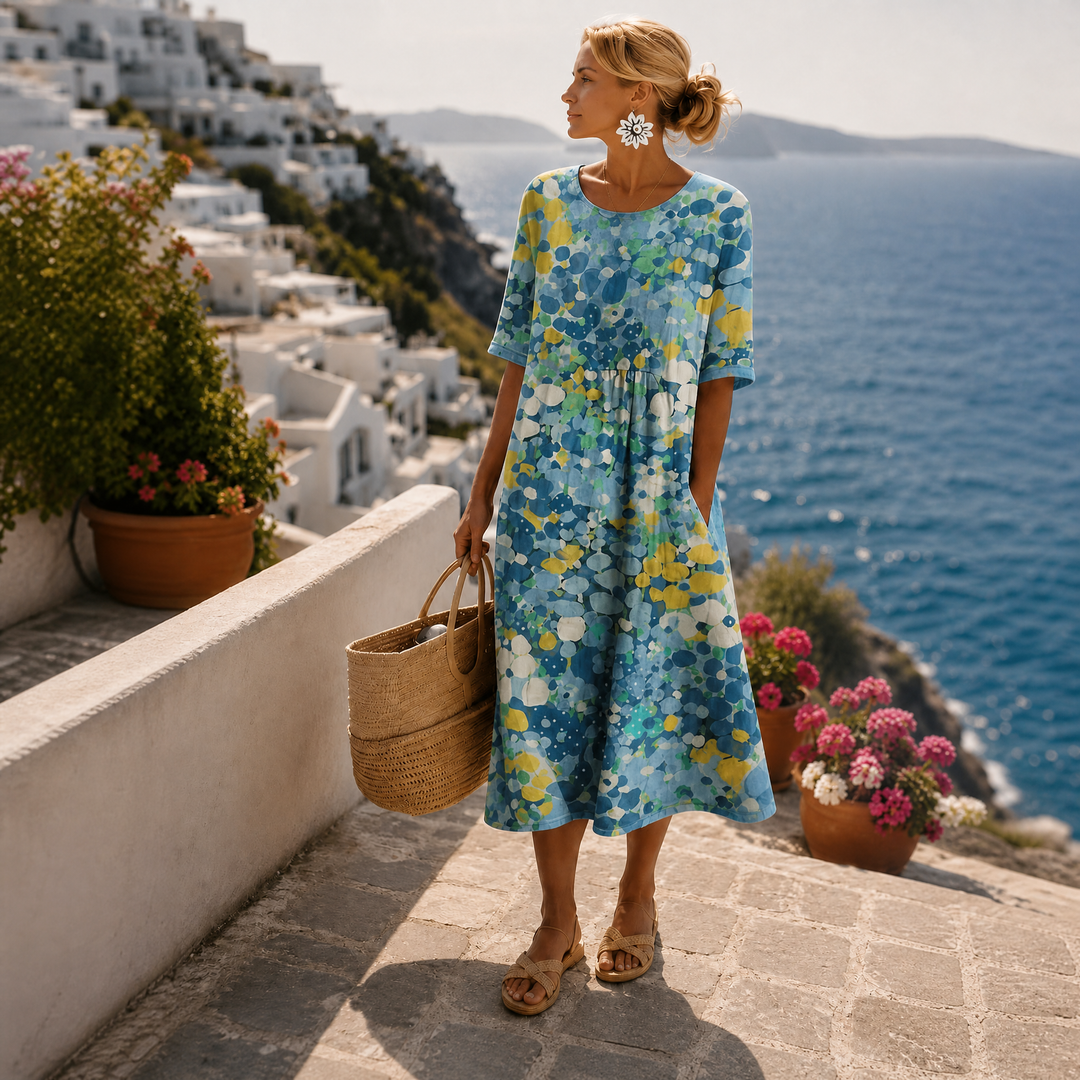 Robe midi légère à motif floral pour femme, à manches courtes - Elena