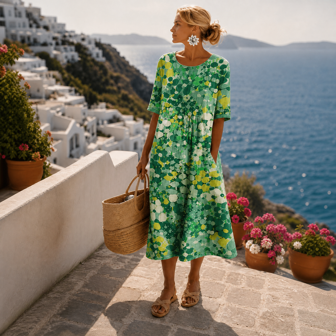 Robe midi légère à motif floral pour femme, à manches courtes - Elena