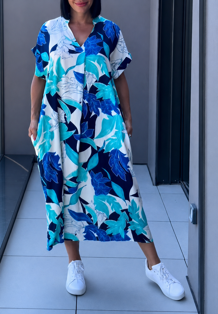 Robe midi pour femme à imprimé et encolure en V - Nia