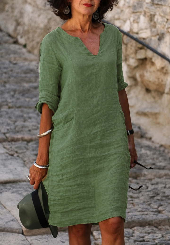 Robe décontractée pour femme à encolure en V et manches trois-quarts - Elvy